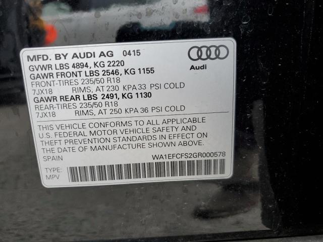 2016 Audi Q3 Premium მანქანა იყიდება აუქციონზე, vin: WA1EFCFS2GR000578, აუქციონის ნომერი: 54351295