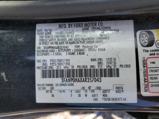 Продажа на аукционе авто 2010 Ford Fusion, vin: 3FAHP0HAXAR357043, номер лота: 51709245