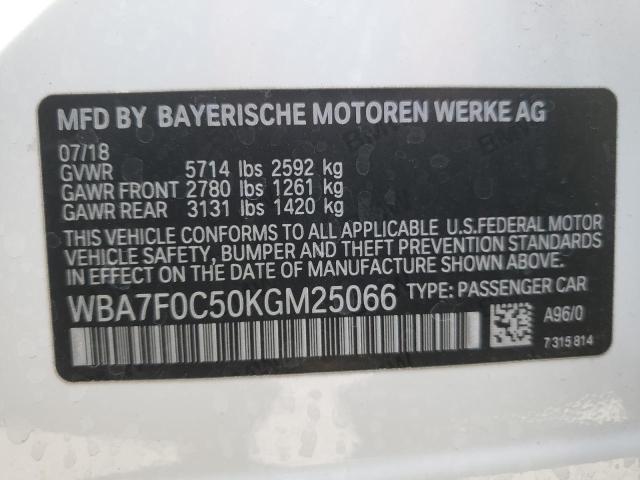 2019 Bmw 750 I მანქანა იყიდება აუქციონზე, vin: WBA7F0C50KGM25066, აუქციონის ნომერი: 53901935