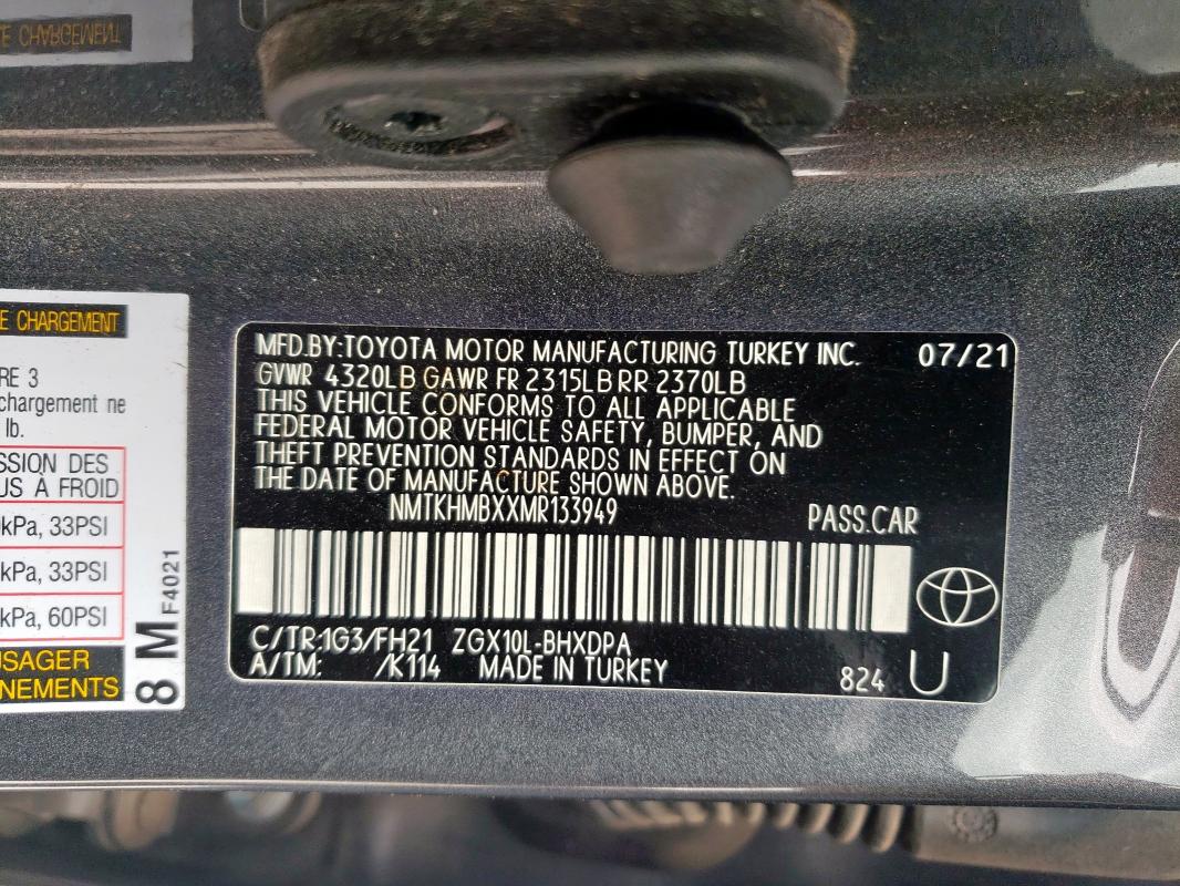 2021 Toyota C-hr მანქანა იყიდება აუქციონზე, vin: NMTKHMBXXMR133949, აუქციონის ნომერი: 54670085
