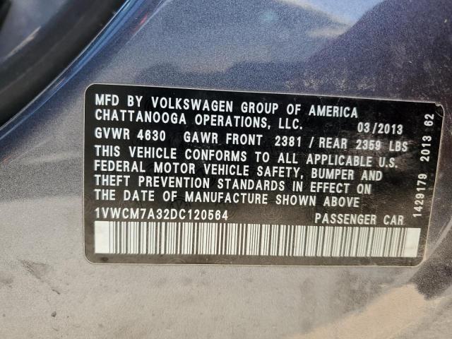 52324555 :رقم المزاد ، 1VWCM7A32DC120564 vin ، 2013 Volkswagen Passat Sel مزاد بيع