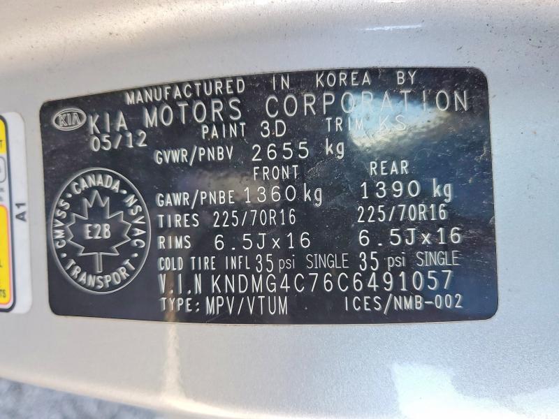 49476106 :رقم المزاد ، KNDMG4C76C6491057 vin ، 2012 Kia Sedona مزاد بيع