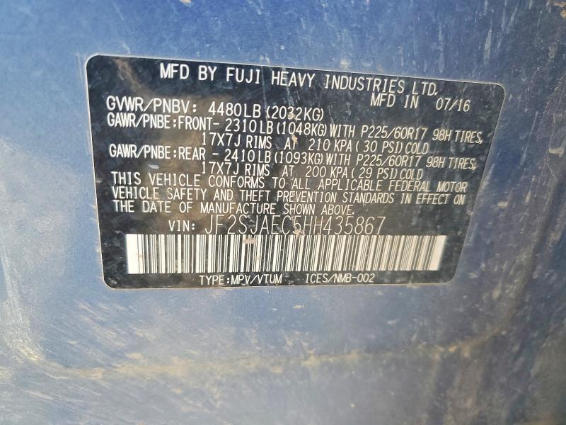 Aukcja sprzedaży 2017 Subaru Forester, vin: JF2SJAEC5HH435867, numer aukcji: 51120166