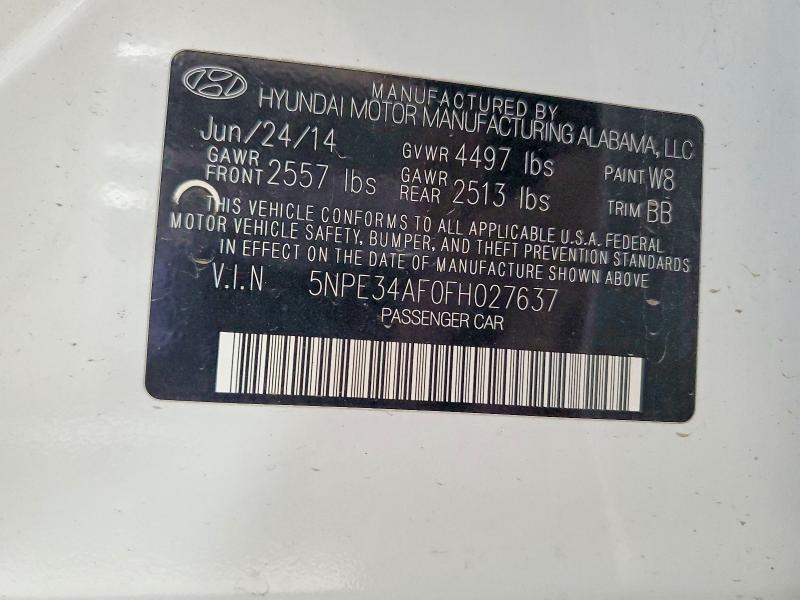 2015 Hyundai Sonata მანქანა იყიდება აუქციონზე, vin: 5NPE34AF0FH027637, აუქციონის ნომერი: 48547436