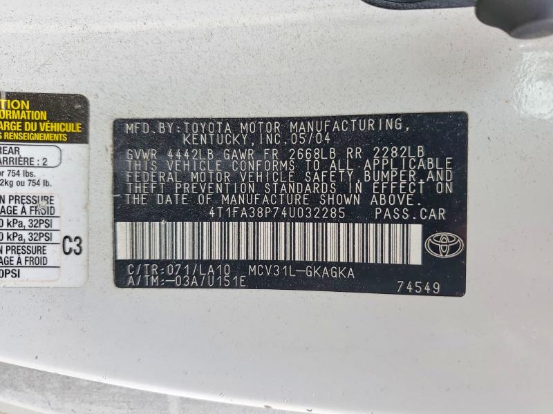 51509936 :رقم المزاد ، 4T1FA38P74U032285 vin ، 2004 Toyota Camry Solara مزاد بيع