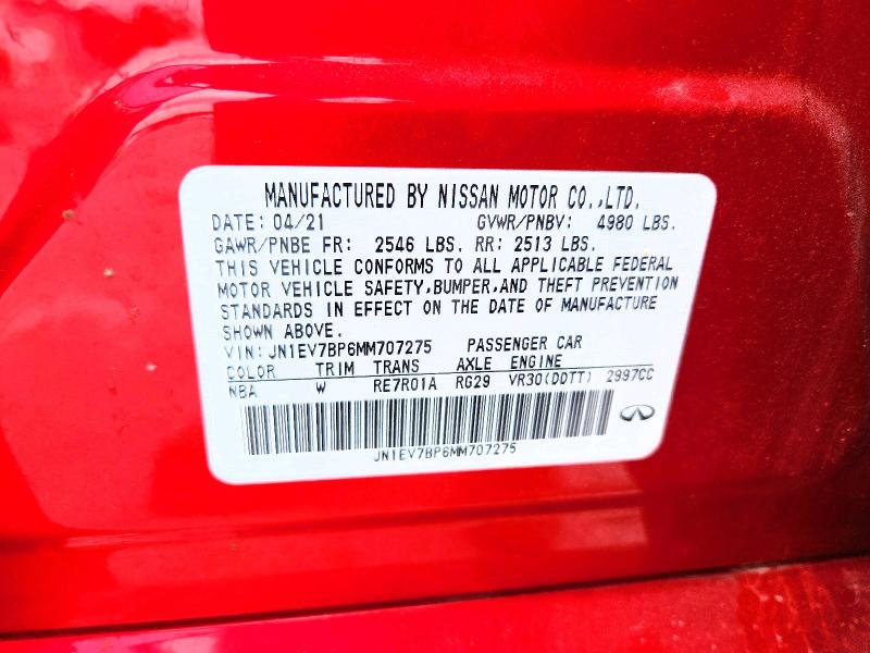 Aukcja sprzedaży 2021 Infiniti Q50, vin: JN1EV7BP6MM707275, numer aukcji: 45468146