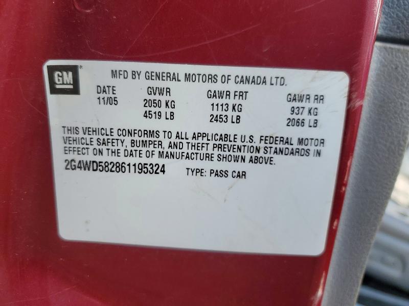 Auction sale of the 2006 Buick Lacrosse, vin: 2G4WD582861195324, lot number: 48191476