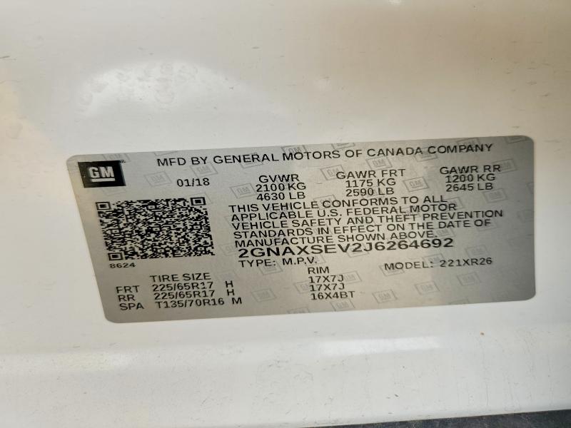 49557706 :رقم المزاد ، 2GNAXSEV2J6264692 vin ، 2018 Chevrolet Equinox مزاد بيع