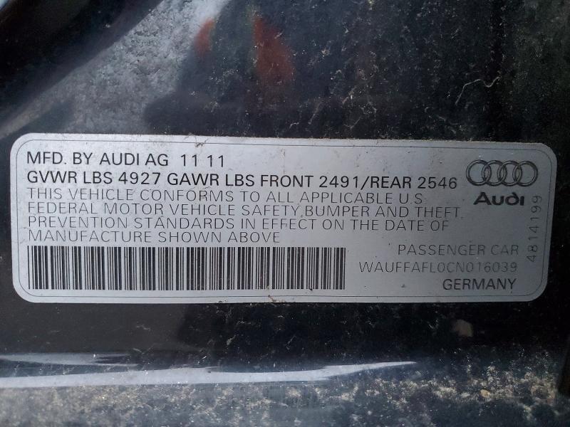 2012 Audi A4 მანქანა იყიდება აუქციონზე, vin: WAUFFAFL0CN016039, აუქციონის ნომერი: 47767076