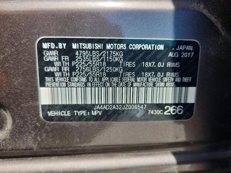 Продажа на аукционе авто 2018 Mitsubishi Outlander, vin: JA4AD2A32JZ006547, номер лота: 50228306
