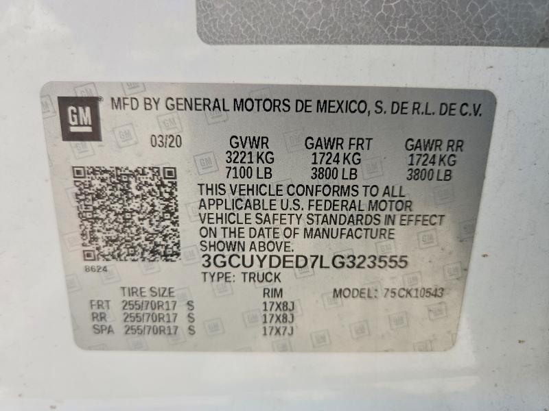 51810796 :رقم المزاد ، 3GCUYDED7LG323555 vin ، 2020 Chevrolet Silverado مزاد بيع