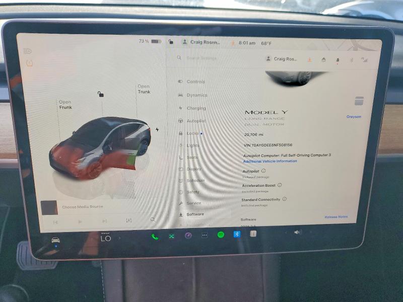 Продаж на аукціоні авто 2022 Tesla Model Y, vin: 7SAYGDEE8NF508156, номер лоту: 49341246