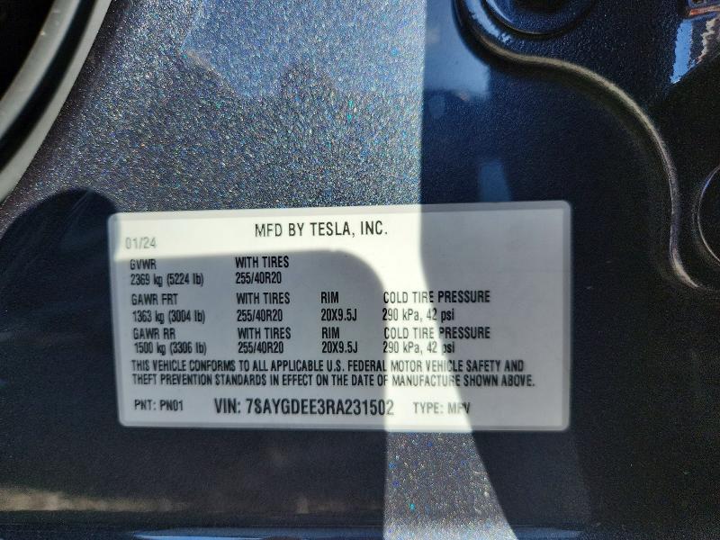 Aukcja sprzedaży 2024 Tesla Model Y, vin: 7SAYGDEE3RA231502, numer aukcji: 48108266