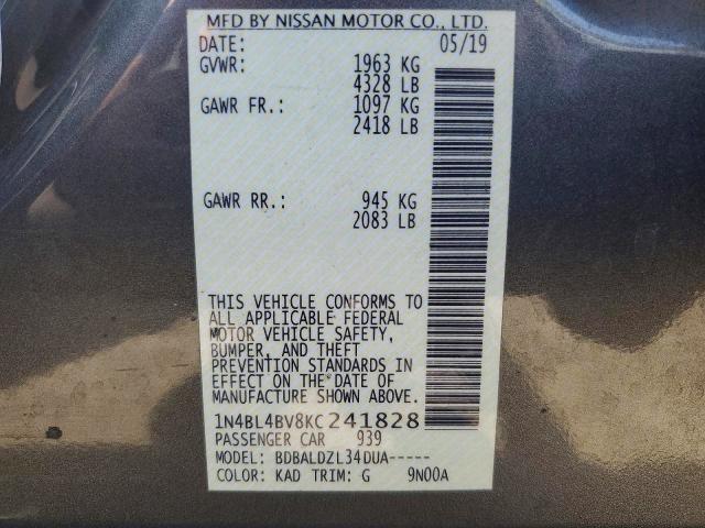 Продаж на аукціоні авто 2019 Nissan Altima, vin: 1N4BL4BV8KC241828, номер лоту: 48806696