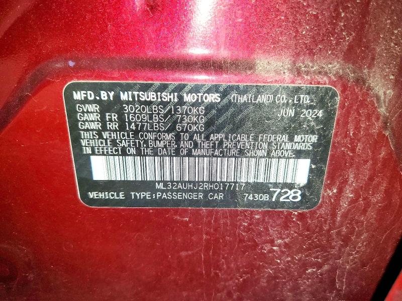 Продаж на аукціоні авто 2024 Mitsubishi Mirage, vin: ML32AUHJ2RH017717, номер лоту: 51357396