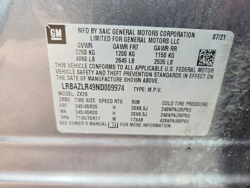 2022 Buick Envision მანქანა იყიდება აუქციონზე, vin: LRBAZLR49ND009974, აუქციონის ნომერი: 50470386