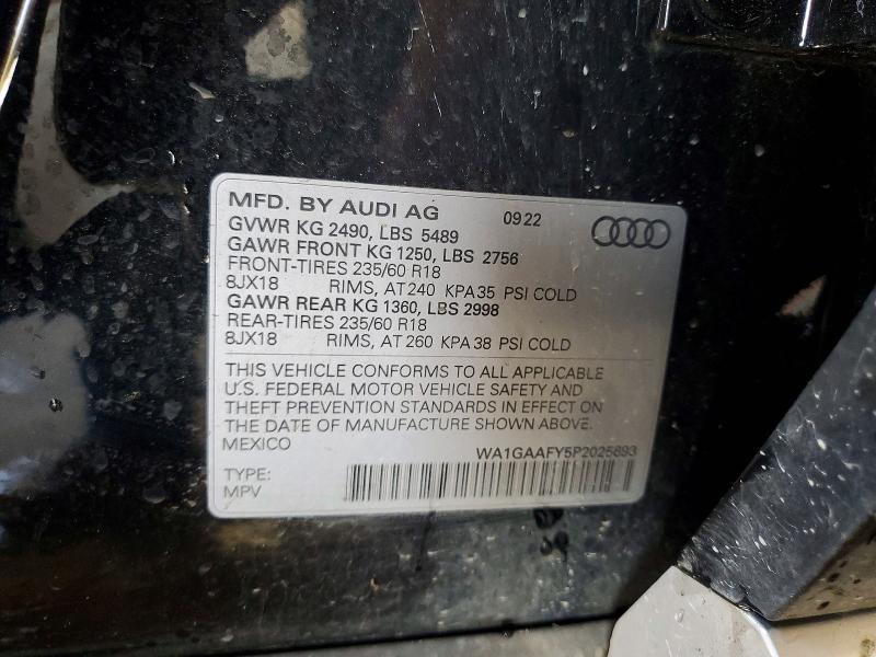 2023 Audi Q5 მანქანა იყიდება აუქციონზე, vin: WA1GAAFY5P2025693, აუქციონის ნომერი: 51505396