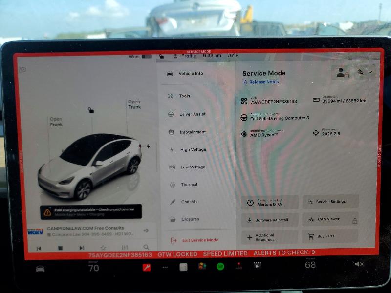 2022 Tesla Model Y მანქანა იყიდება აუქციონზე, vin: 7SAYGDEE2NF385163, აუქციონის ნომერი: 48266346