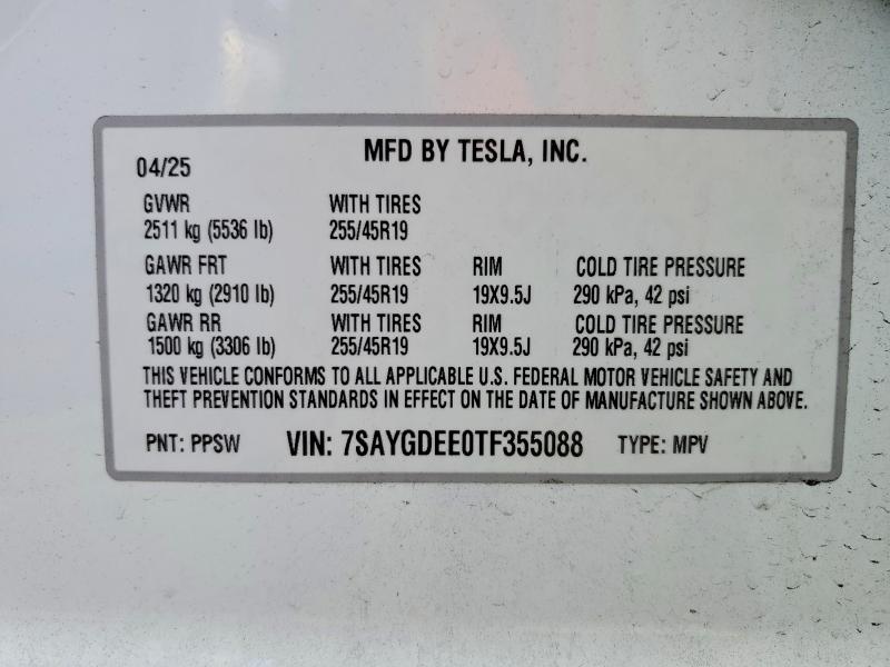 Продажа на аукционе авто 2026 Tesla Model Y, vin: 7SAYGDEE0TF355088, номер лота: 50306046