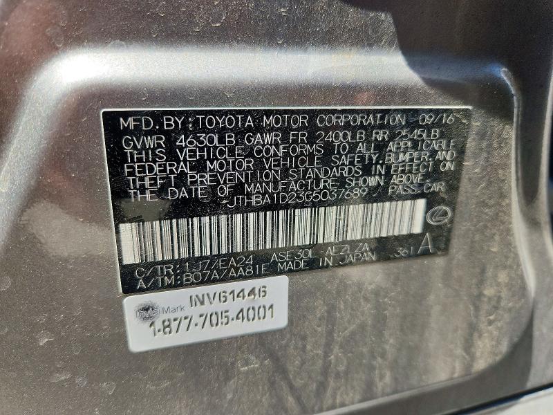 Aukcja sprzedaży 2016 Lexus Is, vin: JTHBA1D23G5037689, numer aukcji: 50746226