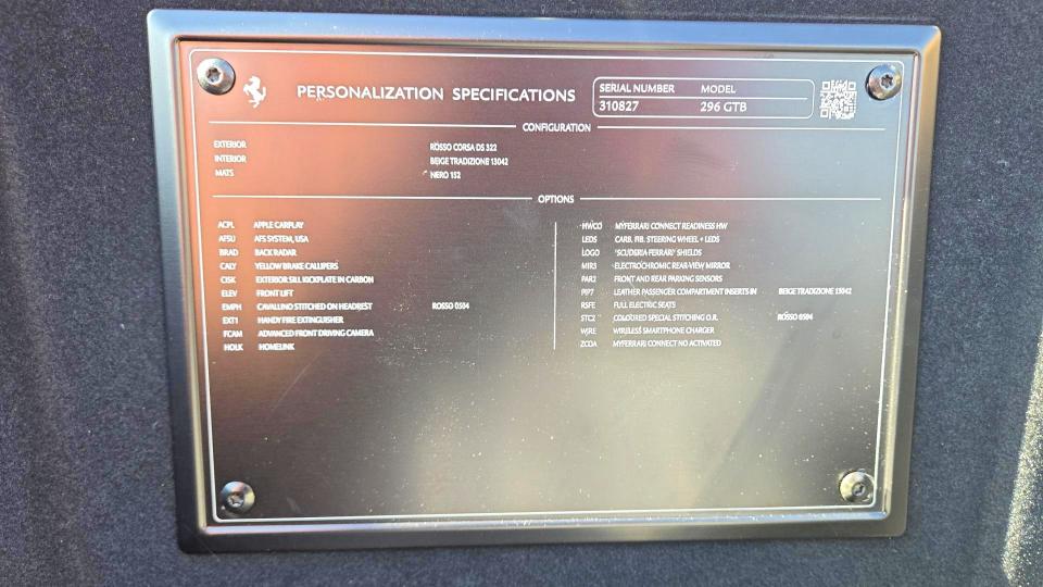 Продажа на аукционе авто 2024 Ferrari 296gtb, vin: ZFF99SLA6R0310827, номер лота: 51407086