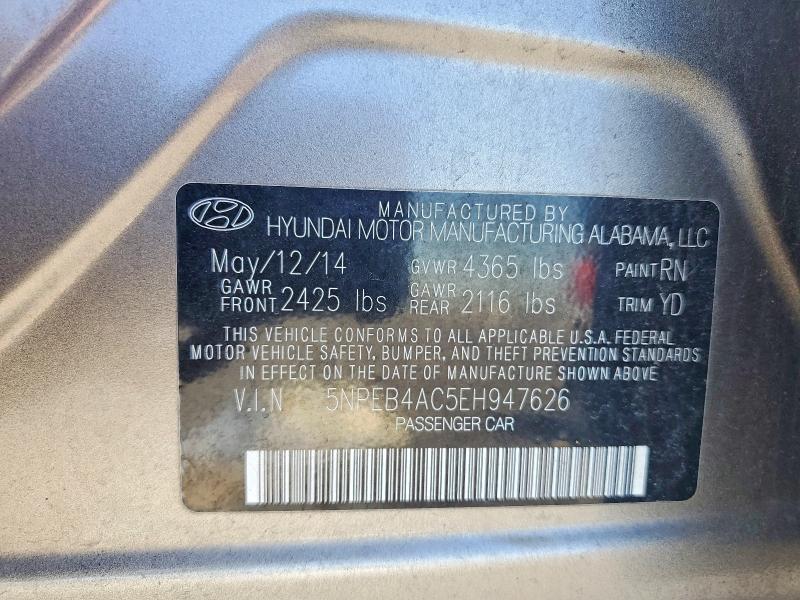 51815806 :رقم المزاد ، 5NPEB4AC5EH947626 vin ، 2014 Hyundai Sonata مزاد بيع