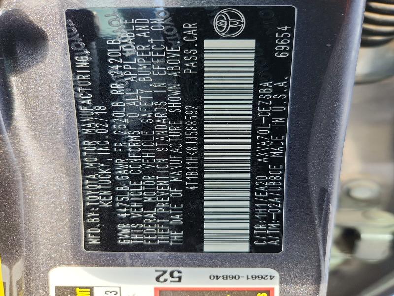 Продаж на аукціоні авто 2018 Toyota Camry, vin: 4T1B11HK8JU588592, номер лоту: 49507076