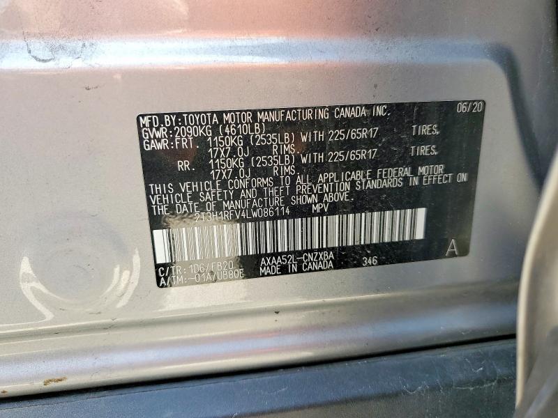 49803226 :رقم المزاد ، 2T3H1RFV4LW086114 vin ، 2020 Toyota Rav4 مزاد بيع