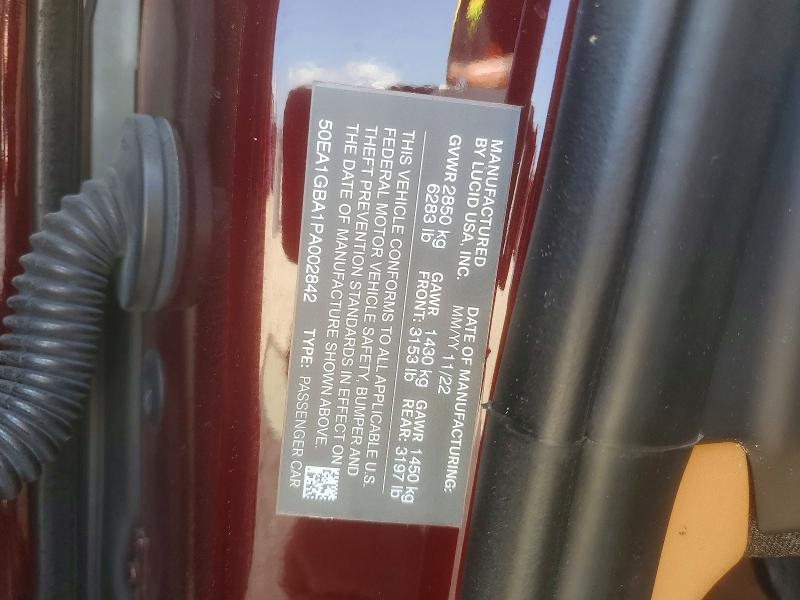 Продажа на аукционе авто 2023 Lucid Motors Air, vin: 50EA1GBA1PA002842, номер лота: 50166106