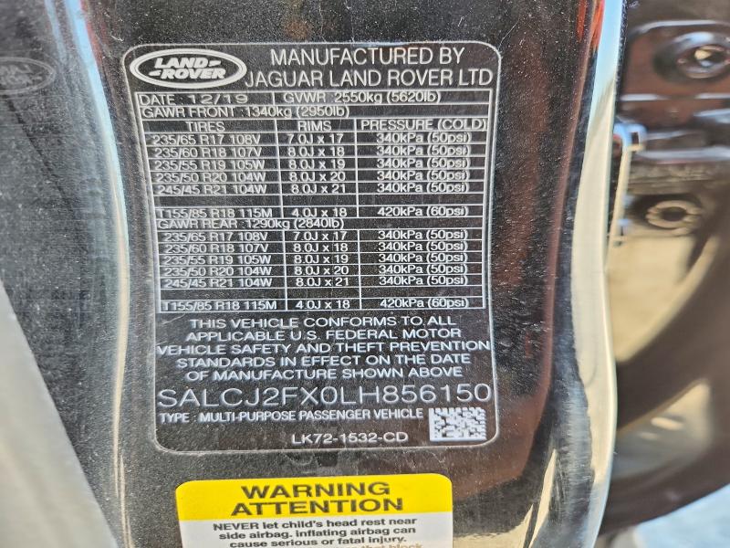 51874886 :رقم المزاد ، SALCJ2FX0LH856150 vin ، 2020 Land Rover Discovery Sport مزاد بيع