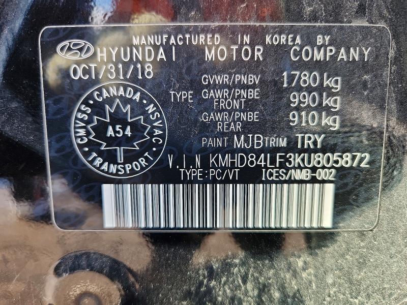 Продаж на аукціоні авто 2019 Hyundai Elantra, vin: KMHD84LF3KU805872, номер лоту: 50281286