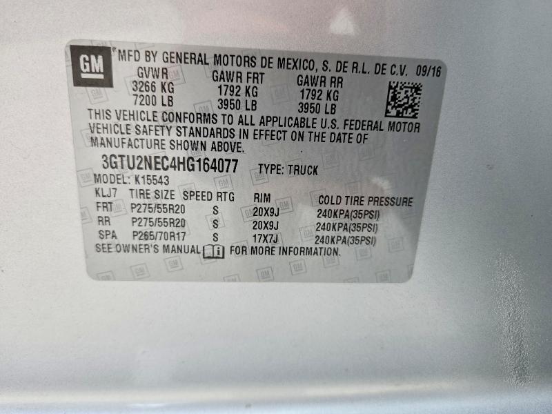 2017 Gmc Sierra მანქანა იყიდება აუქციონზე, vin: 3GTU2NEC4HG164077, აუქციონის ნომერი: 50304366
