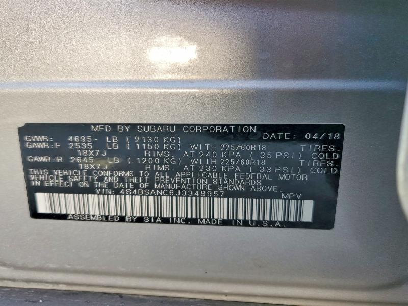 Продаж на аукціоні авто 2018 Subaru Outback, vin: 4S4BSANC6J3348957, номер лоту: 49856346