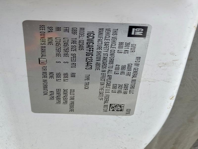 Aukcja sprzedaży 2016 Chevrolet Express 25, vin: 1GCWGAFF0G1234473, numer aukcji: 52264286
