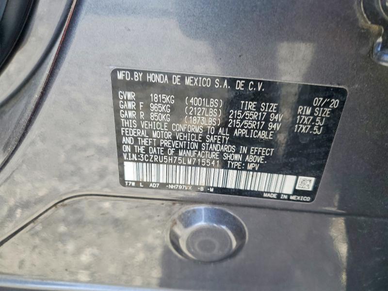 2020 Honda Hr-v მანქანა იყიდება აუქციონზე, vin: 3CZRU5H75LM715541, აუქციონის ნომერი: 49424126