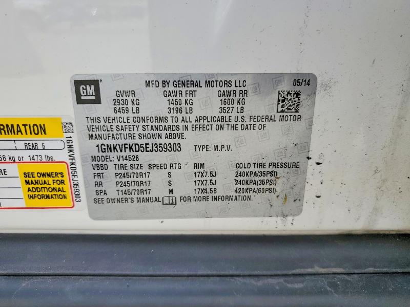 Продажа на аукционе авто 2014 Chevrolet Traverse, vin: 1GNKVFKD5EJ359303, номер лота: 51453356
