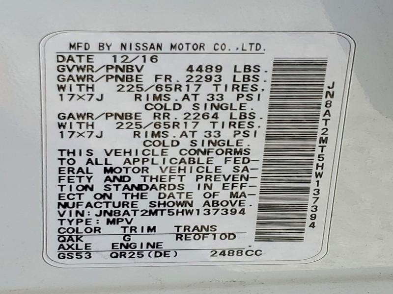 Продажа на аукционе авто 2017 Nissan Rogue, vin: JN8AT2MT5HW137394, номер лота: 48965726