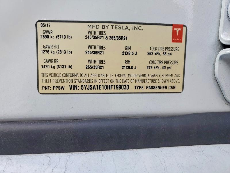 Продажа на аукционе авто 2017 Tesla Model S, vin: 5YJSA1E10HF199030, номер лота: 49491246