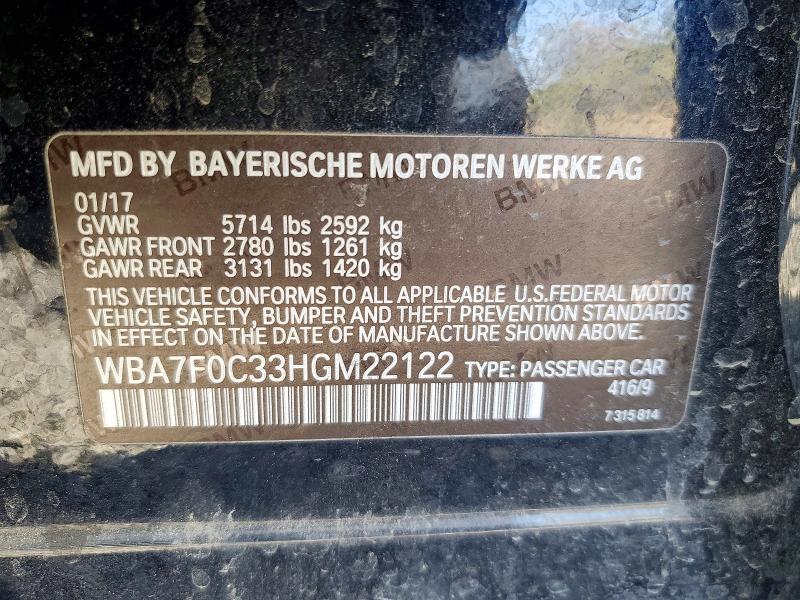 Aukcja sprzedaży 2017 Bmw 750, vin: WBA7F0C33HGM22122, numer aukcji: 50308246