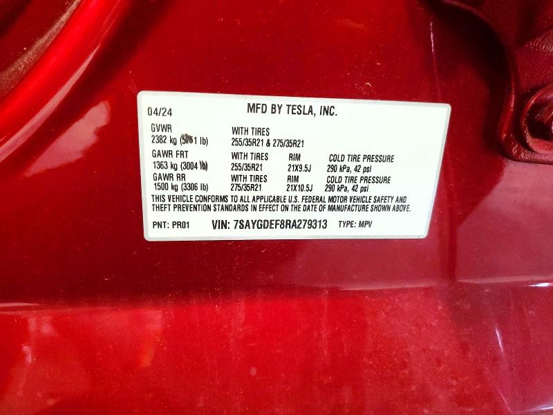 Продажа на аукционе авто 2024 Tesla Model Y, vin: 7SAYGDEF8RA279313, номер лота: 51170366