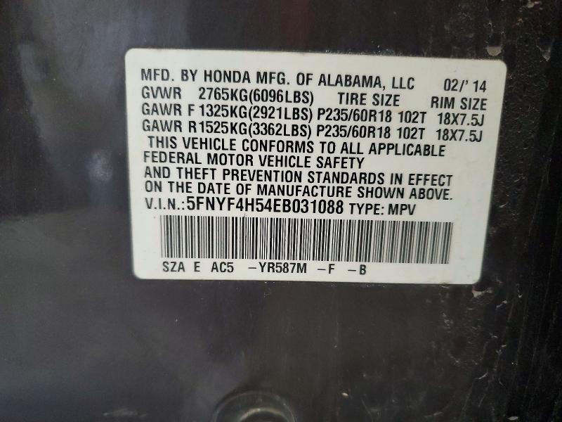 49999376 :رقم المزاد ، 5FNYF4H54EB031088 vin ، 2014 Honda Pilot مزاد بيع