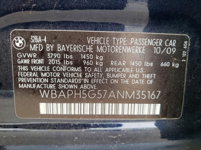 2010 Bmw 328 მანქანა იყიდება აუქციონზე, vin: WBAPH5G57ANM35167, აუქციონის ნომერი: 51360166
