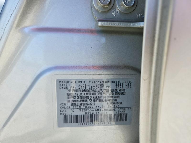 Продажа на аукционе авто 2017 Nissan Sentra, vin: 3N1AB7AP8HY241215, номер лота: 50344286