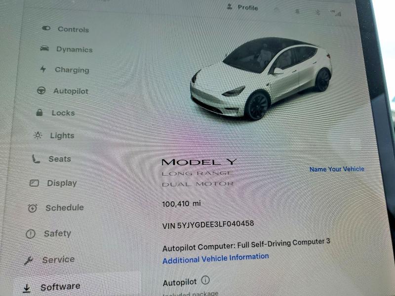 2020 Tesla Model Y მანქანა იყიდება აუქციონზე, vin: 5YJYGDEE3LF040458, აუქციონის ნომერი: 49373026
