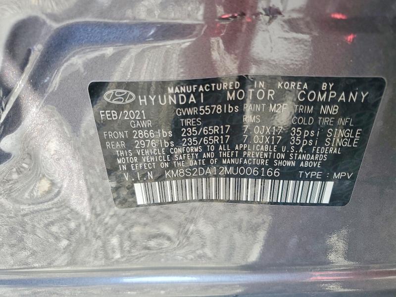 2021 Hyundai Santa Fe მანქანა იყიდება აუქციონზე, vin: KM8S2DA12MU006166, აუქციონის ნომერი: 51256296