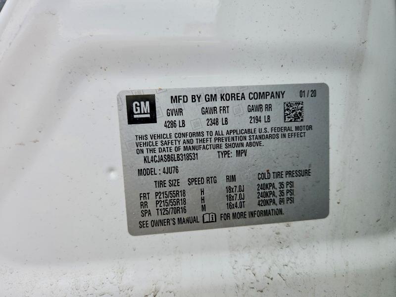 2020 Buick Encore მანქანა იყიდება აუქციონზე, vin: KL4CJASB6LB318531, აუქციონის ნომერი: 49257136