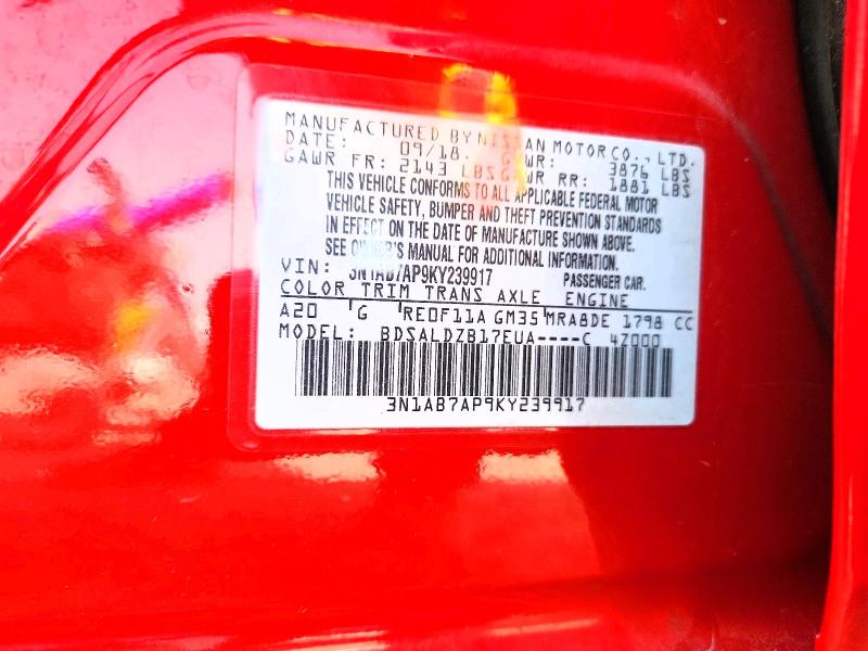 2019 Nissan Sentra მანქანა იყიდება აუქციონზე, vin: 3N1AB7AP9KY239917, აუქციონის ნომერი: 50413576