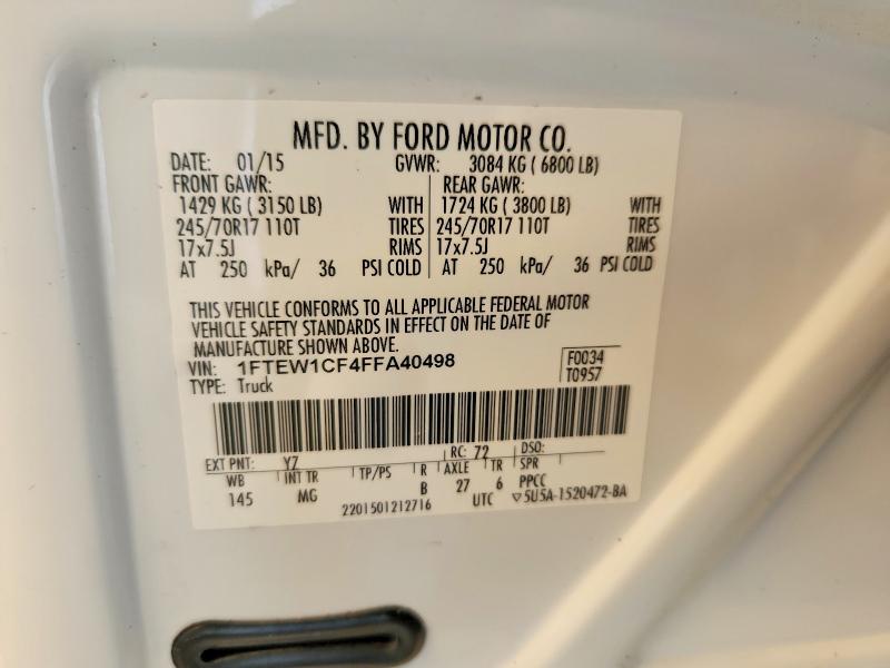 2015 Ford F150 მანქანა იყიდება აუქციონზე, vin: 1FTEW1CF4FFA40498, აუქციონის ნომერი: 51660086