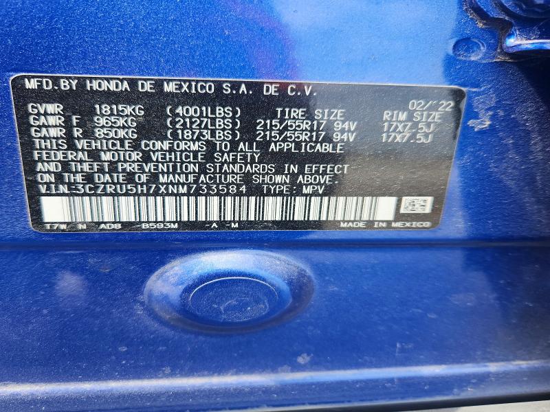 Продаж на аукціоні авто 2022 Honda Hr-v, vin: 3CZRU5H7XNM733584, номер лоту: 48197716