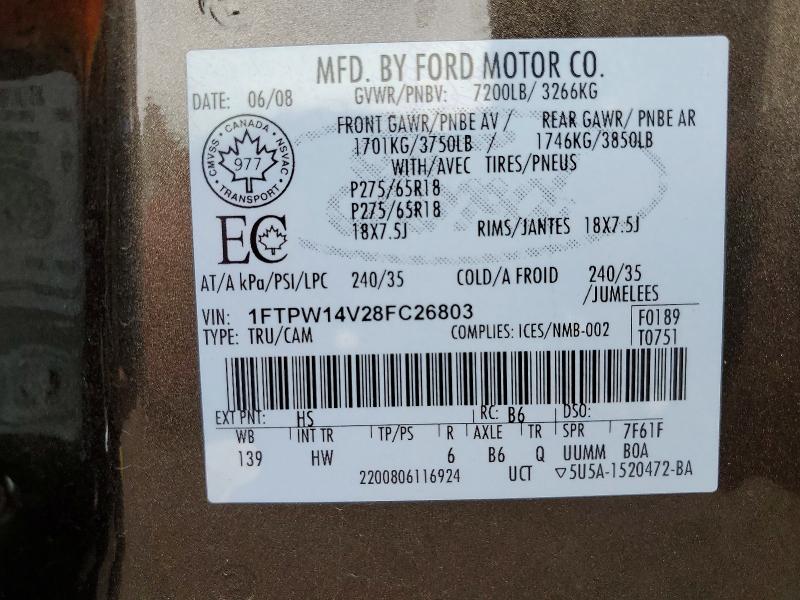 Aukcja sprzedaży 2008 Ford F150, vin: 1FTPW14V28FC26803, numer aukcji: 49819906